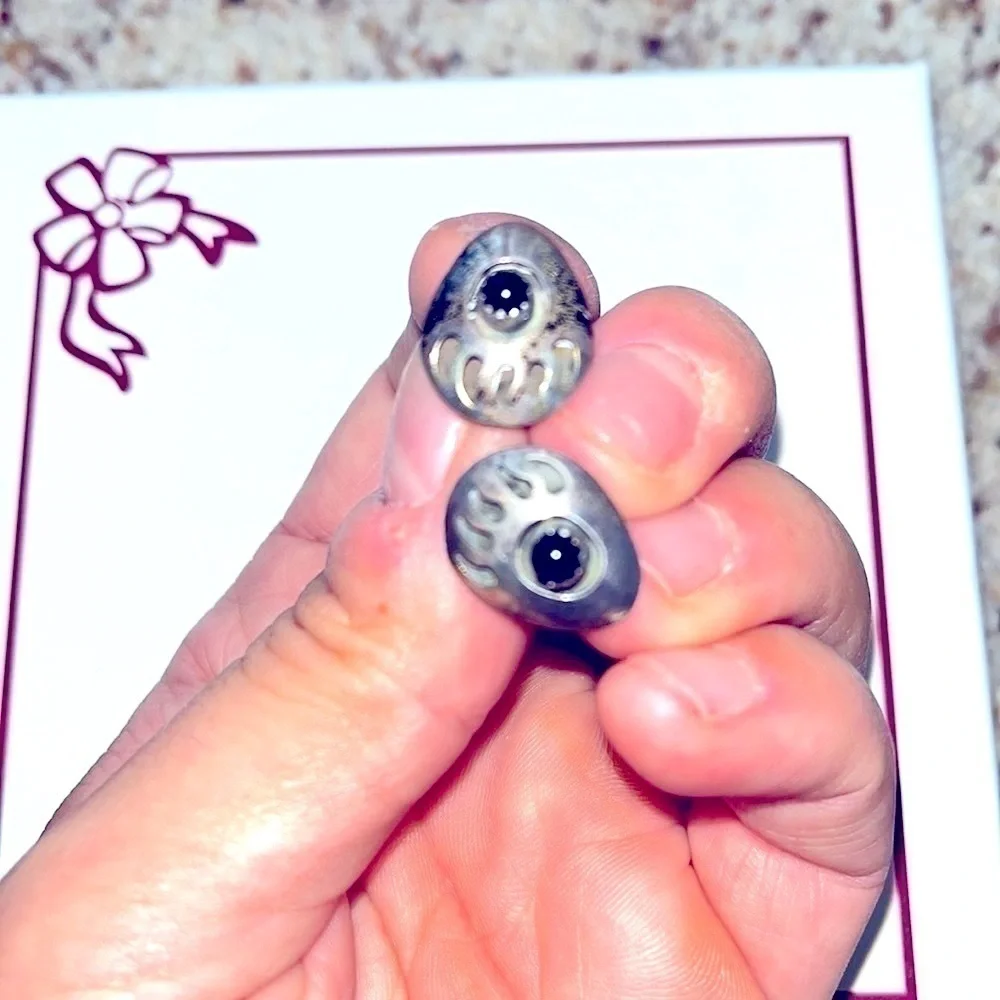 vintage sterling silver tribal onyx bear paw earrings pair